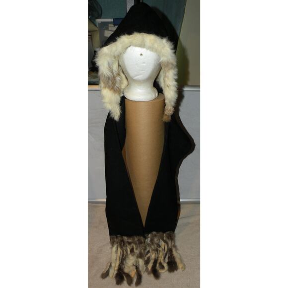 Womens Rabbit Fur Lined Trapper Style Hat With Attached Scarf Wool Felt One Size - Picture 1 of 2